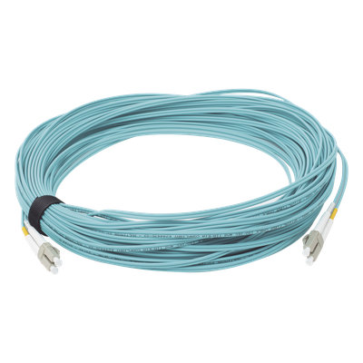 Jumper de Fibra Óptica Multimodo 50/125 XGLO OM3, LC-LC Duplex, OFNR, Color Aqua, 30 Metros (98.43 Pies)