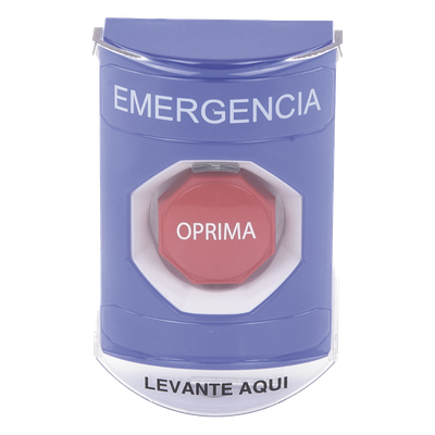 Botón Multipropósito, Color Azul, De Superficie, Con Tapa De Policarbonato, Con Bocina Pre Alarma, Solo Interior, Llave Para Restablecer, Texto De Emergencia, Español - Imagen 3