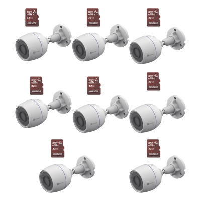 Kit de Camaras WiFi, Incluye 8 Piezas CS-H3C y 8 Piezas HS-TF-E1/32G /  Detección de Movimiento  