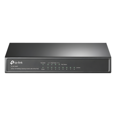 Switch PoE+ No Administrable / De Escritorio 8 puertos 10/100 Mbps / 4 puertos PoE af/at Inteligente / Presupuesto 66 W / Hasta 250 metros