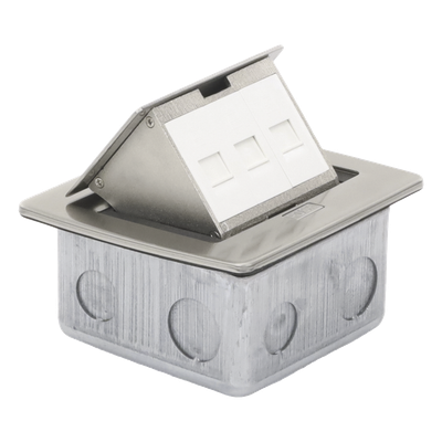 Mini Caja de Piso Rectangular para Datos y Conectores Tipo Keystone, Color y Material en Acero Inoxidable (3 Puertos) (11000-21202)
