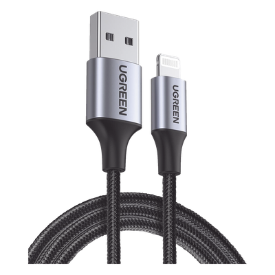 Cable USB-A a Lightning | 1 Metro (3.28 Pies) | Certificado MFi | Carga Rápida 5V/2.4 A | 480 Mbps | Conector C94 | Adecuado para iPhone, iPad y iPod | Protección Integrada | Caja de Aluminio | Nylon Trenzado | Color Negro
