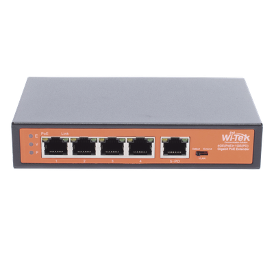 Extensor PoE / Entrada hasta 90 W / 4 puertos Gigabit PoE salida 802.3 af/at / Extensor PoE hasta 250 m / No administrable 