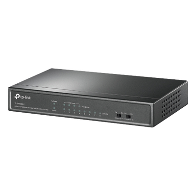 Switch PoE No Administrable de Escritorio / 8 puertos 10/100 Mbps / 4 puertos PoE af / Presupuesto 41 W / Modo extensor PoE hasta 250 metros / Calidad video prioritaria