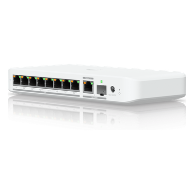 USW Flex 2.5G PoE Switch de 8 Puertos 2.5GbE PoE++, con un Puerto de Enlace Ascendente Combinado RJ45/SFP+ de 10 GbE (No incluye Adaptador ca/cc)