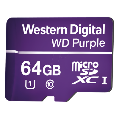 Memoria microSD de 64GB PURPLE, Especializada Para Videovigilancia, 10 VECES MAYOR DURACIÓN, 3 AÑOS DE GARANTIA