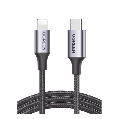 Cable USB-C a Lightning | 1 Metro (3.28 Pies) | Certificado MFi | Carga Rápida 60W | 480 Mbps | Conector C94 | Adecuado para iPhone, iPad y iPod | Protección Integrada | Caja de Aluminio | Nylon Trenzado | Color Negro