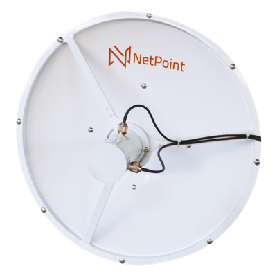 Antena blindada de alto rendimiento de 4 ft, 3.3-3.9 GHz, Ganancia 35 dBi, Conectores N-hembra.