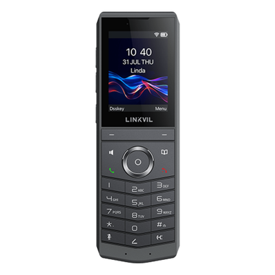 Teléfono IP Wi-Fi Portátil / Pantalla Color 2.4" 240x320 / Wi-Fi 6 Dual-Banda / Bluetooth 5.0 / Batería 3000mAh 13h Talk / Video H.264 4CIF / Resistencia Caídas 1.8m (5.9 ft) / Conferencia 6 Vías / USB Type-C