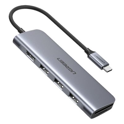 HUB USB-C Multipuertos / HDMI 4K@30Hz  / 3 Puertos USB-A 3.0 / Lector Tarjeta SD+TF (Uso Simultáneo) / 6 en 1 / Carcasa de Aluminio.