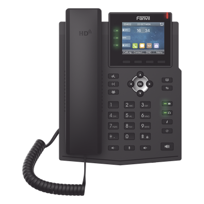 Teléfono IP / 6 Líneas SIP / Pantalla LCD a Color 2.8" / Audio HD G.722 y Opus / Conferencia 3 Vías / Puertos Gigabit / PoE 802.3af / OpenVPN / IPv6