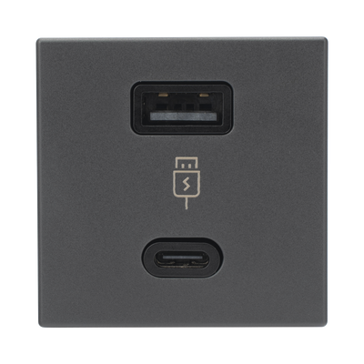 Módulo Doble USB Tipo A+C / Carga Rápida 30W / Color Negro / 45x45 mm / Compatible Torres y Cajas K45