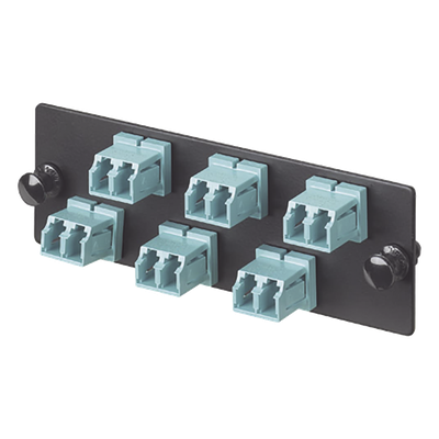 Placa Acopladora de Fibra Optica FAP, Con 6 Conectores LC Duplex (12 Fibras), Para Fibra Multimodo OM3/OM4, Color Aqua