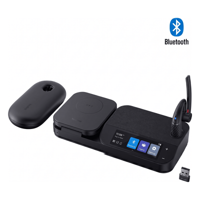 Auriculares mono Yealink BH71 Workstation Pro con pantalla táctil de 3" y estuche de carga portátil/Bluetooth 5.3/Cancelación de ruido con 4 micrófonos/Hub USB/Carga inalámbrica para dispositivos móviles