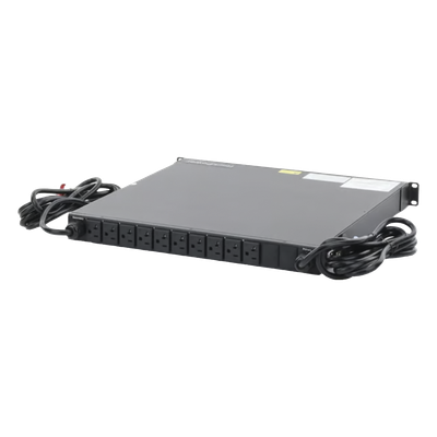 PDU Monitoreable de Transferencia Automática ATS (Fuente Redundante), Con 10 Salidas 5-15R, Enchufes de Entrada NEMA 5-15P, Instalación Horizontal de 19in, 1UR, 15 Amp, 120 Vca 