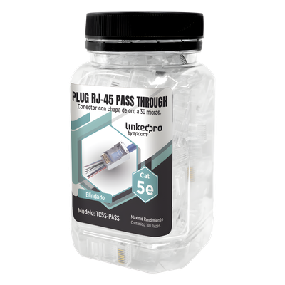 Bote con 100 Plugs Pass Through RJ45 Cat5e Blindado, Chapado de Oro a 30 Micras para Durabilidad Extrema