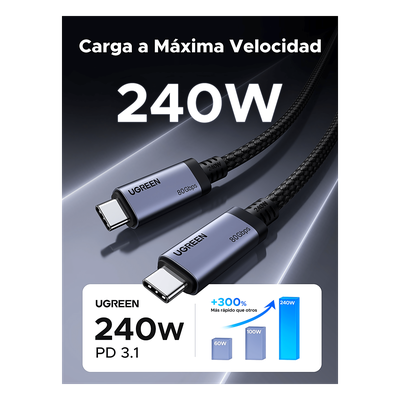 Cable USB-C Thunderbolt 5 / 80 Gbps Bidireccional / 120 Gbps Unidireccional / 1 m (3.28 ft) / 24 Pines / E-Marker IP2133H / 5A Máximo / Aluminio + Cobre Blindado - Imagen 4