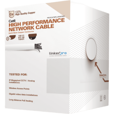 Bobina de Cable de 152 Metros (500 Pies) Cat6+ Calibre 23 Alto Desempeño, Super Flexible, UL, Color Blanco, para Aplicaciones de Video Vigilancia y Redes de Datos