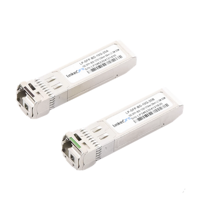Transceptores Ópticos Bidireccionales SFP+ (Mini-Gbic) / Monomodo 1270 & 1330 nm / 10 Gbps / 1000BASE-BX / Conector LC/UPC Simplex / DDM / Hasta 20 km / 2 Piezas 