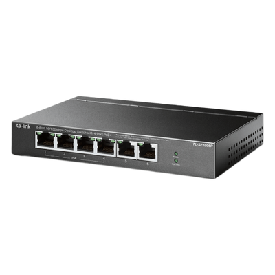 Switch PoE no Administrable de escritorio / 6 puertos 10/100 Mbps / 4 puertos PoE af/at / Presupuesto 67 W / Modo Extensor hasta 250 m / Calidad video prioritaria