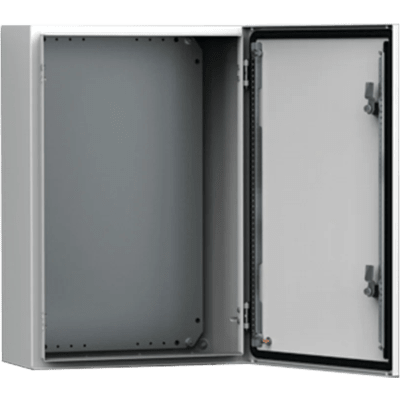 Gabinete Mural MAS 500 x 500 x 210 mm (19.7 x 19.7 x 8.3 in) / IP66 / NEMA 4/12/13 / IK10 / Acero Dulce 1.5 mm / Platina de Montaje Incluida / Color Gris Claro RAL 7035