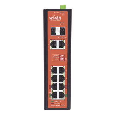 Switch PoE Industrial No administrable / Puertos 1-2 PoE 802.3 af/at y PoE 24 Vcc Pasivo 30W / Puertos 3-4 PoE 802.3 af/at/bt Hasta 60W / Puertos 5-8 PoE 802.3 af/at Hasta 30W / Los 8 puertos son Gigabit + 2 SFP combo / Presupuesto 300W - Imagen 3