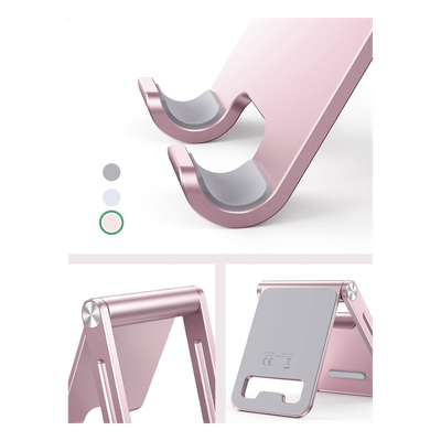 Soporte para Teléfono Celular de Aluminio / Angulo Ajustable / Amplia Compatibilidad con dispositivos de 4.7'' a 7.9'' / Antideslizante / Antiarañazos / Plegable / Color Rosa - Imagen 3