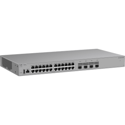 Switch Ethernet de Acceso 1000 Mbps / 24 Puertos RJ45 10/100/1000BASE-T / 4 Puertos SFP+ 1GE/2.5GE/10GE / Capacidad 128 Gbps / Enrutamiento Layer 3 / VSU / Diseño Sin Ventilador / 1 RU / Línea Cybrey