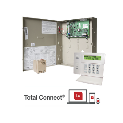 Panel de control de alarma con comunicación IP y AlarmNet, hasta 48 zonas, 2 particiones y teclados alfanuméricos o gráficos
