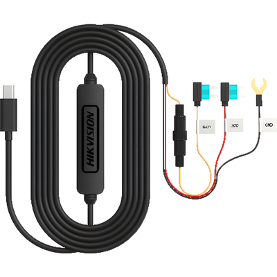 Convertidor Buck DC-DC / Entrada 12-24V DC / Salida 5V Type-C / Protección Baja Tensión 11.3V / Cable 3.4 m (11.2 ft) / Compatible con Dashcams Hikvision