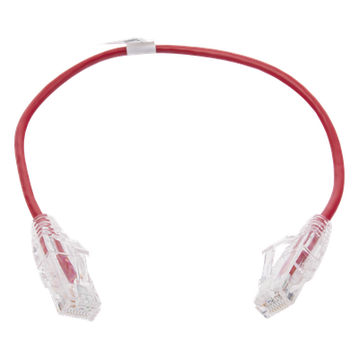 Cable de Parcheo Slim UTP Cat6 - 30 cm (11.81 Pulgadas) Rojo Diámetro Reducido (28 AWG)