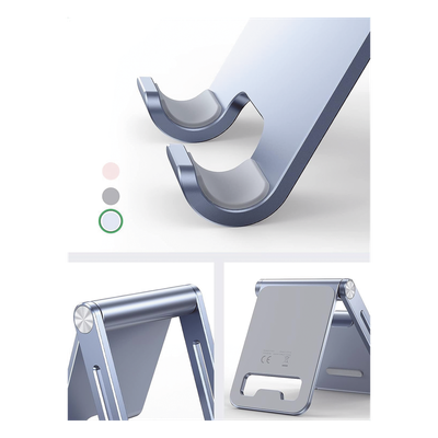 Soporte para Teléfono Celular de Aluminio / Angulo Ajustable / Amplia Compatibilidad con dispositivos de 4.7'' a 7.9'' / Antideslizante / Antiarañazos / Plegable / Color Azul - Imagen 3