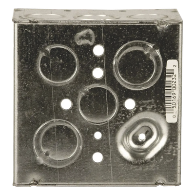 Caja Cuadrada Galvanizada de 4" x 4", profundidad de 2 1/8". Cuenta con 10 KO de 1/2" y 6 TKO (1/2" - 3/4")) - Imagen 3