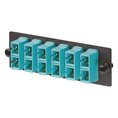 Placa Acopladora de Fibra Optica FAP, Con 6 Conectores SC Duplex (12 Fibras), Para Fibra Multimodo OM3/OM4, Color Aqua