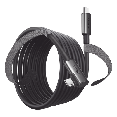 Cable USB-C a USB-C (Cable Link) | 5 metros (16 pies) |  Transferencia de Alta Velocidad | Carga Rápida | Un Extremo Angulado | Caja de Aluminio | Nylon Trenzado.