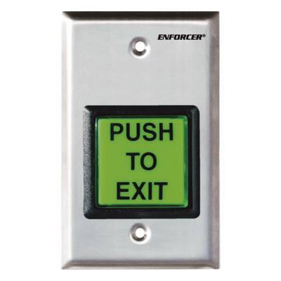 Botón de Salida / Con Iluminación / Con Placa de Pared de Acero Inoxidable / IP65 / Voltaje 12 / 24 Vcd / Mensaje de Idioma Intercambiable / 3 Placas de Idioma Incluidas