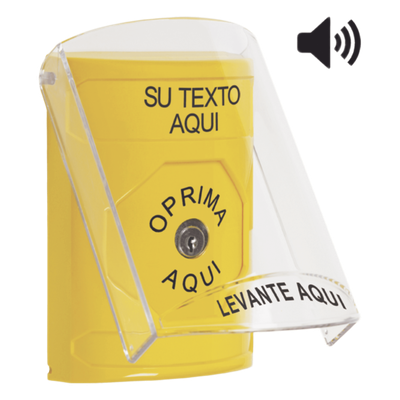 Botón con Texto Personalizado, Tapa Protectora de Policarbonato Súper Resistente, Bocina integrada, Llave para Restablecer