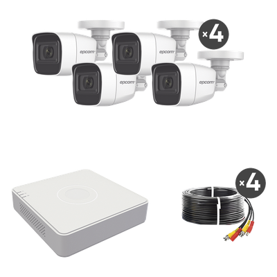 (MICRÓFONO Integrado) Kit TurboHD 1080p Lite / DVR 4 canales / Audio por Coaxitron / 4 Cámaras Bala de Metal con Micrófono Integrado