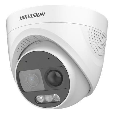 Turret TURBOHD 2 Megapixeles (1080p) / Imagen a color 24/7 / Lente 2.8 mm / Luz Blanca 20 mts / Exterior IP67 / WDR 130dB / Sensor PIR / Sirena Integrada / Estrobo ROJO - AZUL / Micrófono Integrado