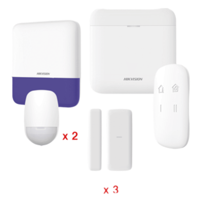 (AX PRO) KIT de Alarma AX PRO / Incluye: 1 Hub con batería de respaldo / 2 Sensores PIR / 3 Contactos Magnéticos mini / 1 Control Remoto / 1 Sirena Inalambrica Exterior  / WiFi / Compatible con Hik-Connect P2P