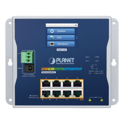 Switch Industrial Flat-Type 8 Puertos Gigabit C/PoE 802.3at, 2 Puertos SFP, LCD