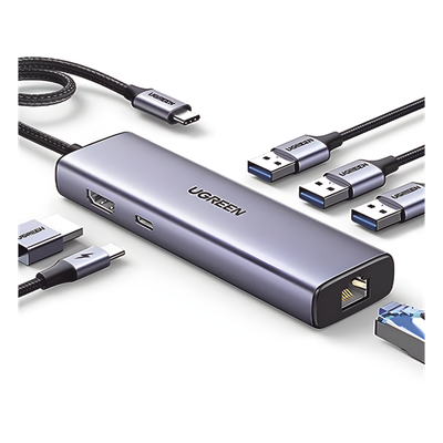 HUB USB-C (Docking Revodok) 6 en 1 | 3 Puertos USB-A 3.0 (5 Gbps) | USB-C PD 100W | HDMI 4K@30Hz | Entrada 1 RJ45 (Gigabit Ethernet) | Chip de Última Generación | Potente Disipación de Calor |  Caja de Aluminio.