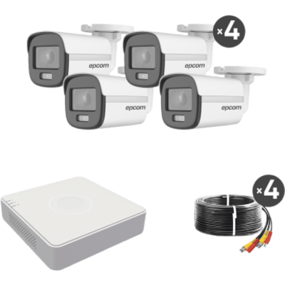 Kit TurboHD 1080p Lite / DVR 4 Canales / 4 Cámaras Bala 2 Megapixel ColorVu / Fuente de Poder / Accesorios de instalación