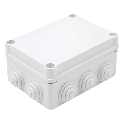 Caja Estanca de PVC Para Derivación y Conexión, 10 Entradas, Tapa con Tornillo de 1/4" de Vuelta, 150x110x70 mm (Área interna), Uso Exterior IP55, Material que no Propaga el Fuego y Libre de Hálogenos