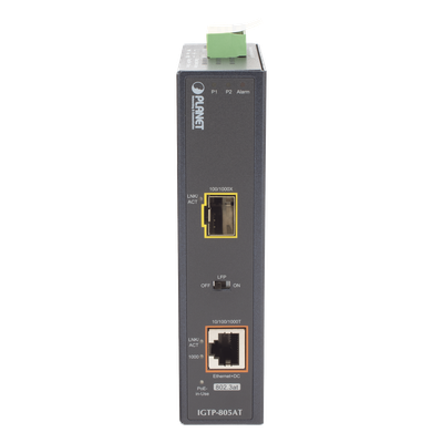 Convertidor de Medios PoE Industrial, Puerto SFP 1000BASE-SX/LX a Puerto RJ45 Gigabit con Salida PoE 802.3at (Hasta 30 W). - Imagen 6