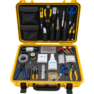 Kit de Terminación de Fibra Óptica / 28 Herramientas y Accesorios / Estuche Portátil Rugerizado / Preparación, Empalme y Limpieza