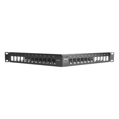 Patch Panel TERA-MAX de 24 Puertos, Modular, Angulado, Color Negro, 1UR