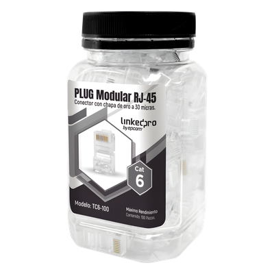Bote con 100 Piezas de Plug Modular RJ45 Cat6 sin Blindaje, Chapado de Oro a 30 Micras para Durabilidad Extrema