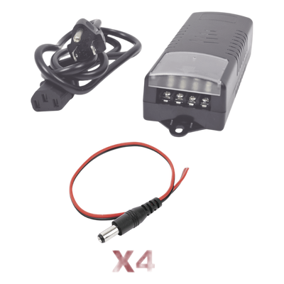 Kit con fuente EPCOM con salida de 12 Vcc a 5 Amper con 4 salidas / Incluye conectores