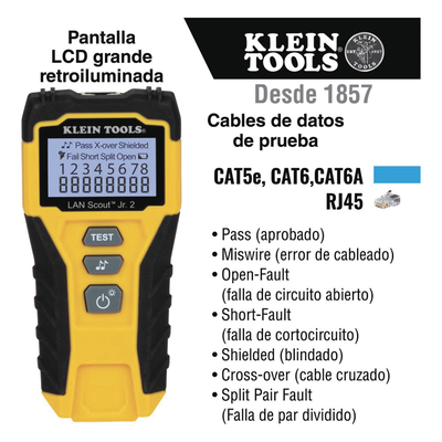 Tester de Cable LAN Scout™ Jr. 2/ Para: Prueba aprobada/ Error de Cableado/ Falla de Circuito Abierto o Cortocircuito/ Par Dividido/ Blindaje. - Imagen 13